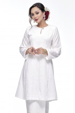 Klasik Kurung Pahang Mawar (White)