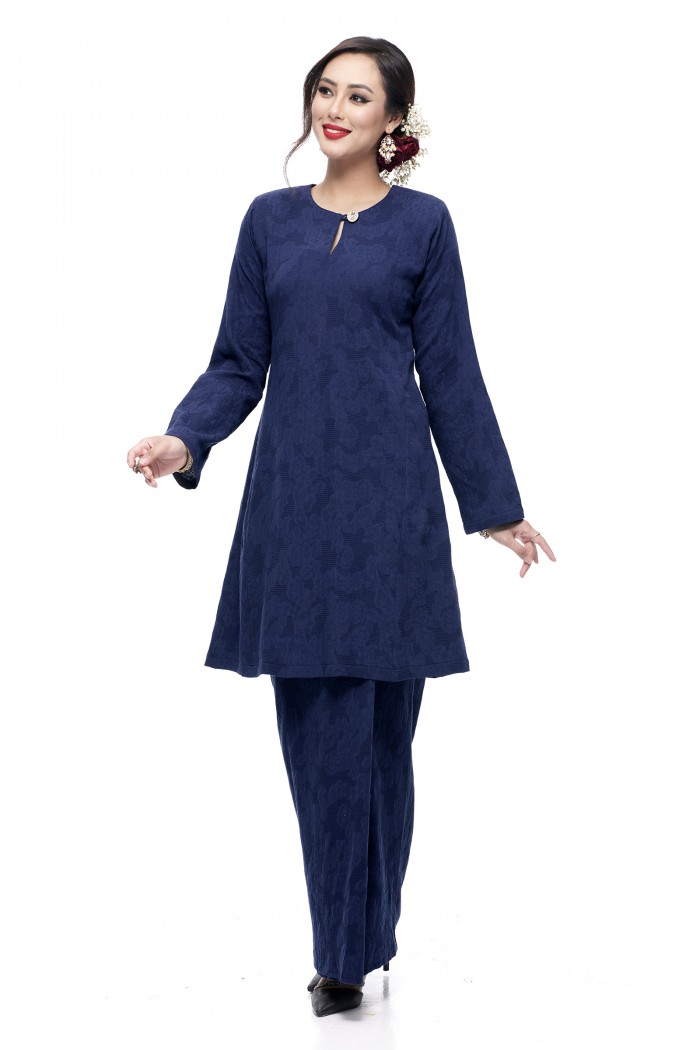 Klasik Kurung Pahang Mawar (Navy Blue)