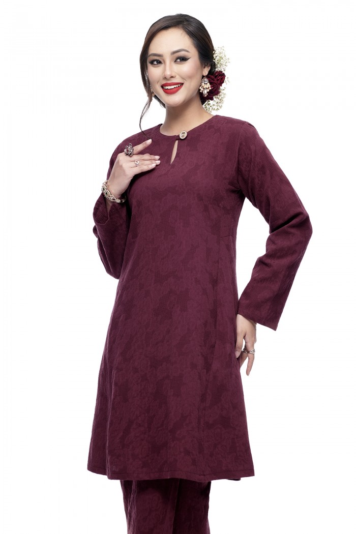 Klasik Kurung Pahang Mawar (Maroon)