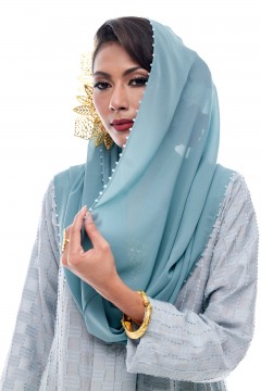 Anggun - Exclusive Instant Shawl Beaded (Turqoise Blue)