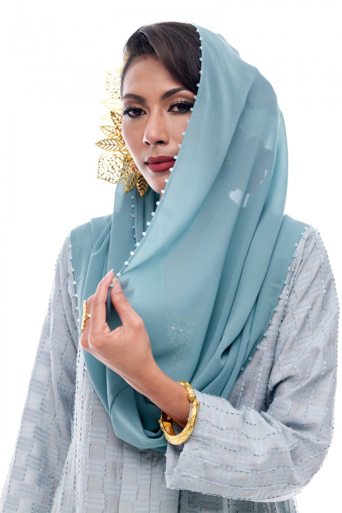 Anggun - Exclusive Instant Shawl Beaded (Turqoise Blue)