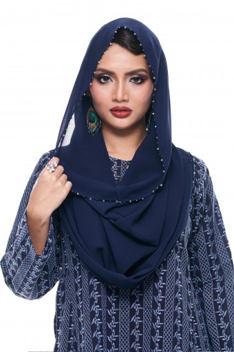 Anggun - Exclusive Instant Shawl Beaded (Navy Blue)