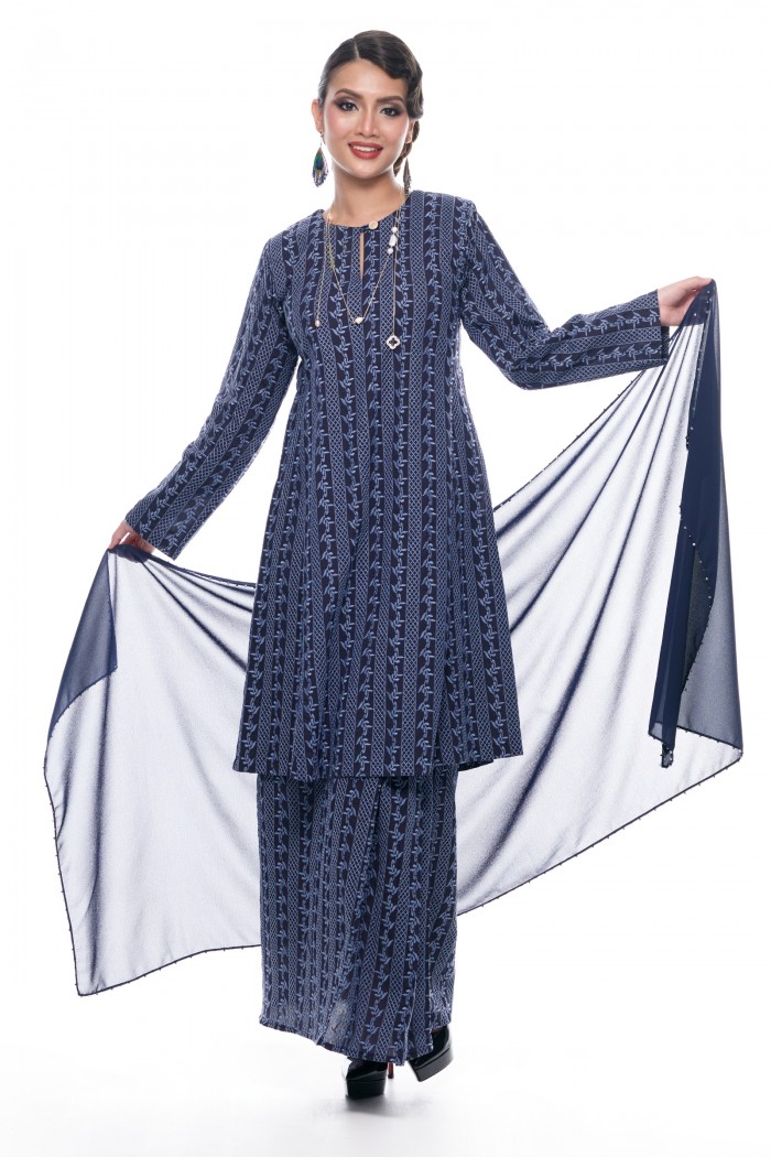 Jelita - Exclusive Long Beaded Shawl (Navy Blue)