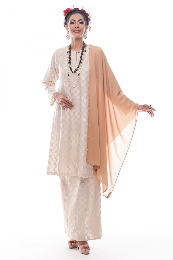 Jelita - Exclusive Long Beaded Shawl (Light Brown)