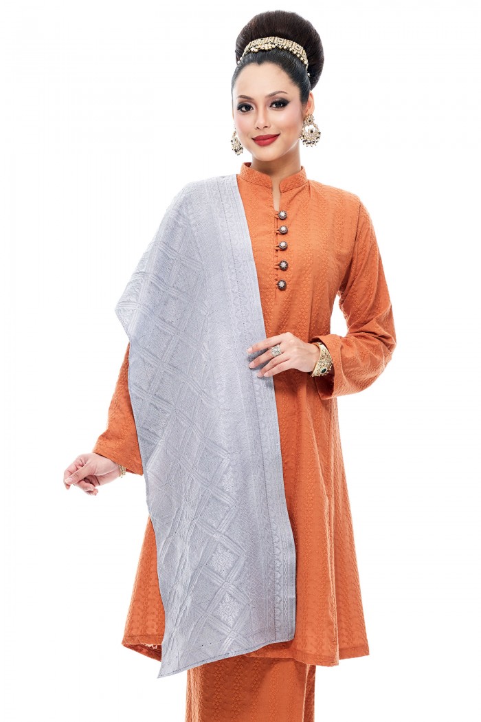 Selendang Songket Klasik (Silver Grey)